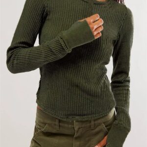 Solid Color Slim Fit Ruched Long Sleeve Basic T-Shirts