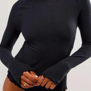 Slim Fit Solid Color Long Sleeve High Neck Casual T-Shirts