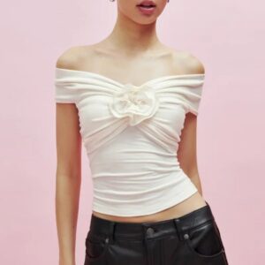 3D Flower Contrast Crop Top