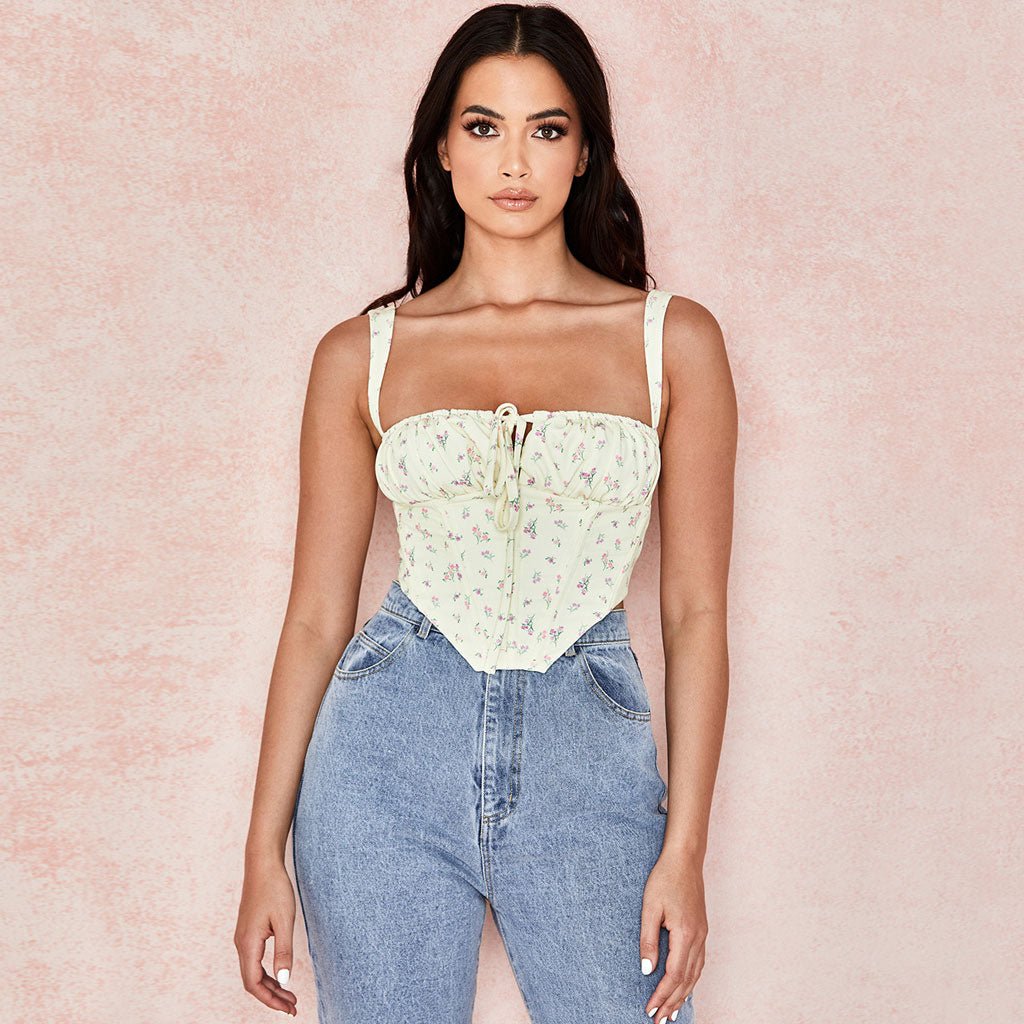 Cottagecore High Waist Floral Printed Classic A-Line Mini Skirt - Yellow - Image 2